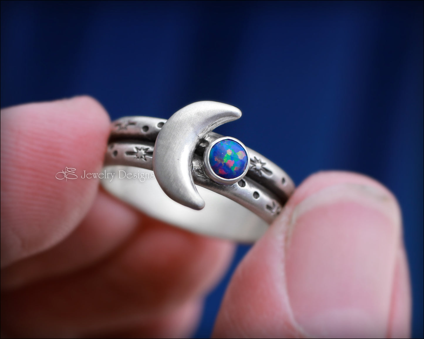 Sterling Moon & Opal Double Band Ring - LE Jewelry Designs