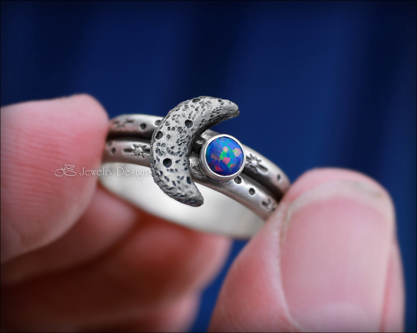 Sterling Moon & Opal Double Band Ring - LE Jewelry Designs