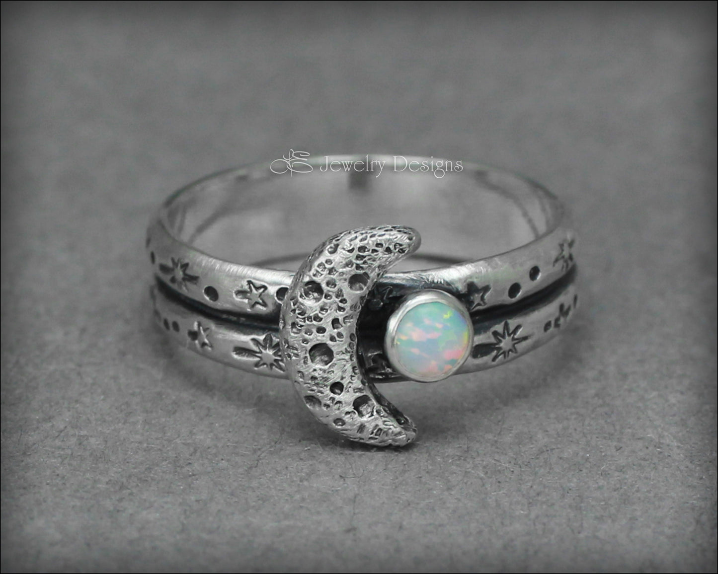 Sterling Moon & Opal Double Band Ring - LE Jewelry Designs