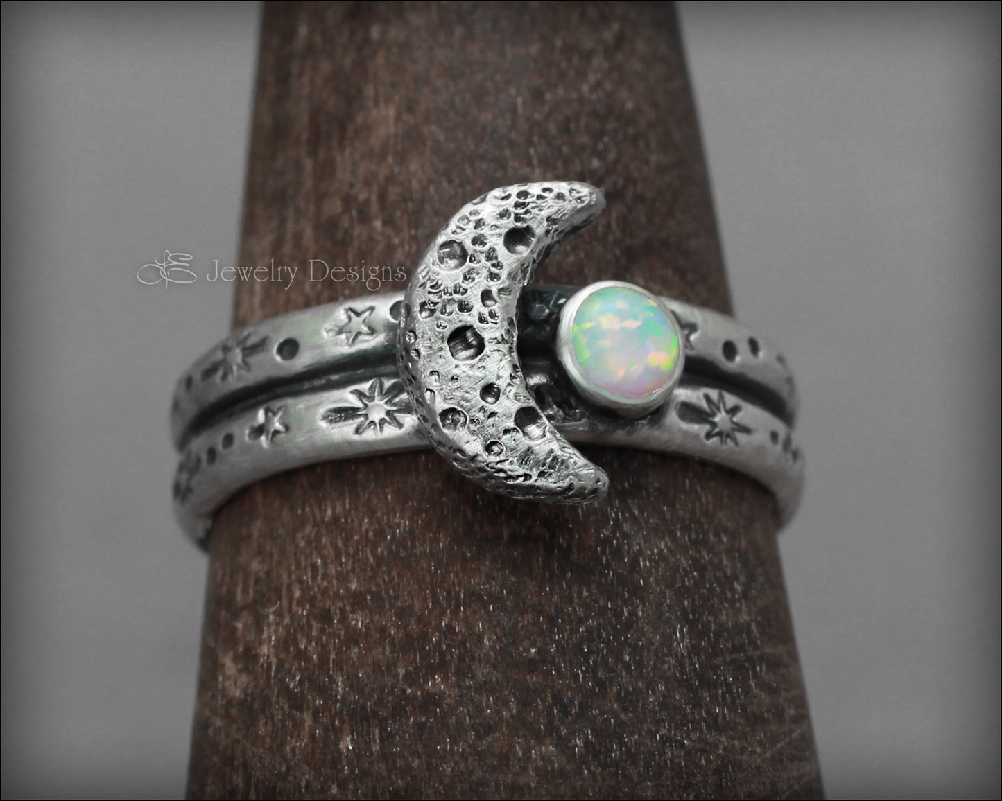 Sterling Moon & Opal Double Band Ring - LE Jewelry Designs