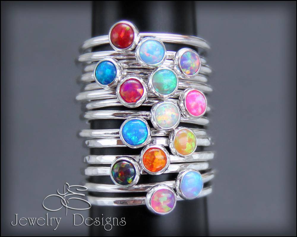 Silver Opal or Birthstone Stacking Ring - LE Jewelry Designs