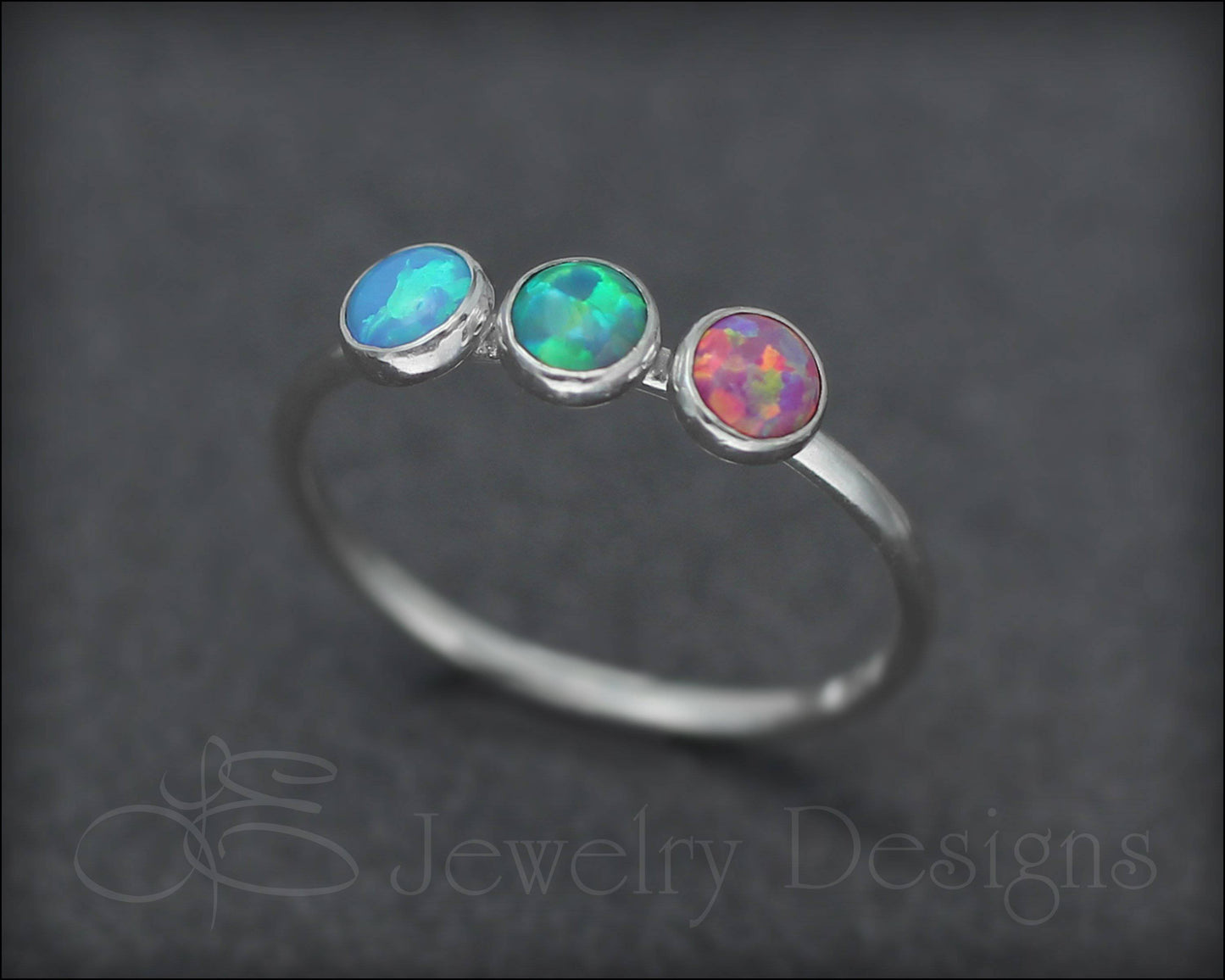 3-Stone Sterling Opal Ring - LE Jewelry Designs
