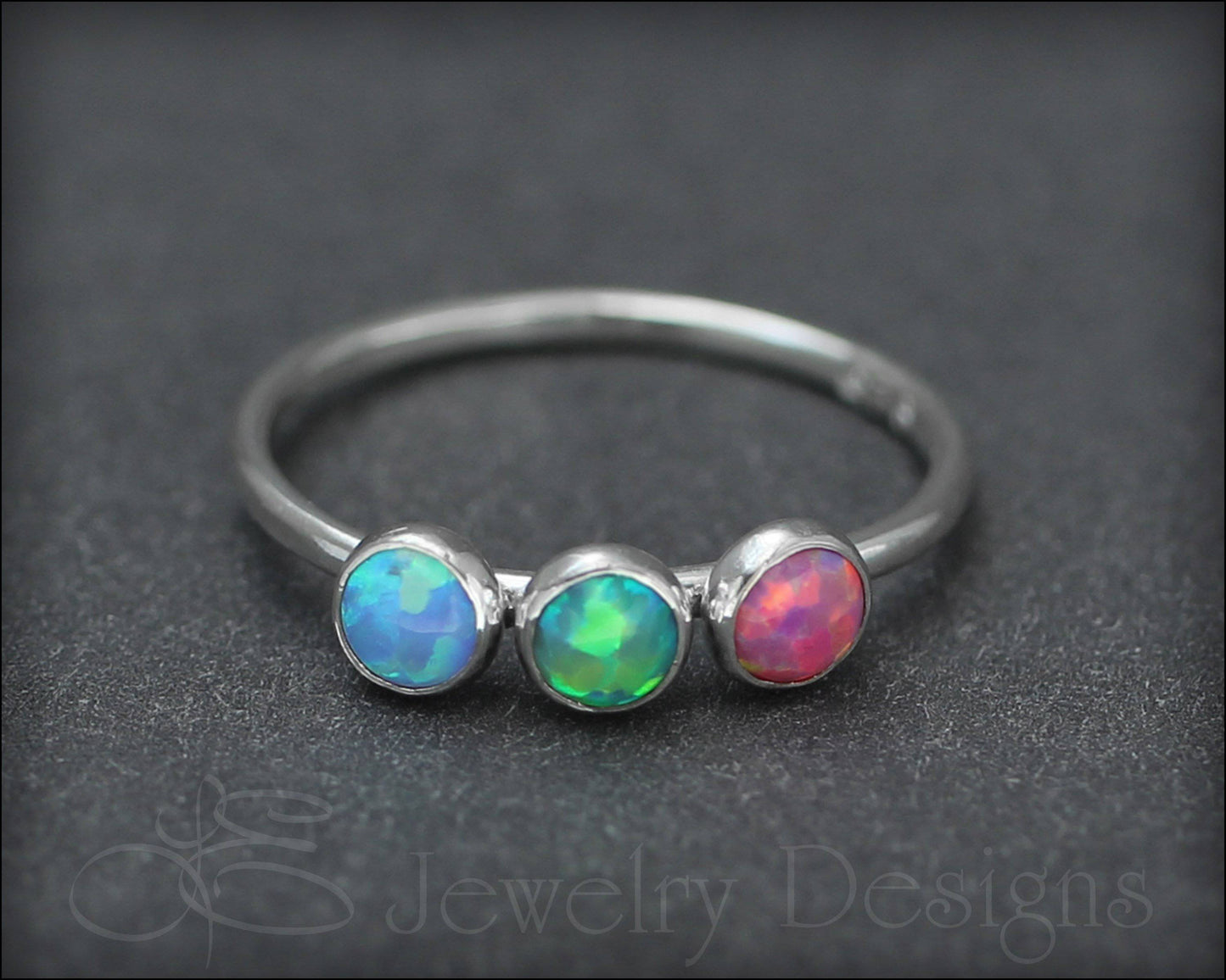 3-Stone Sterling Opal Ring - LE Jewelry Designs