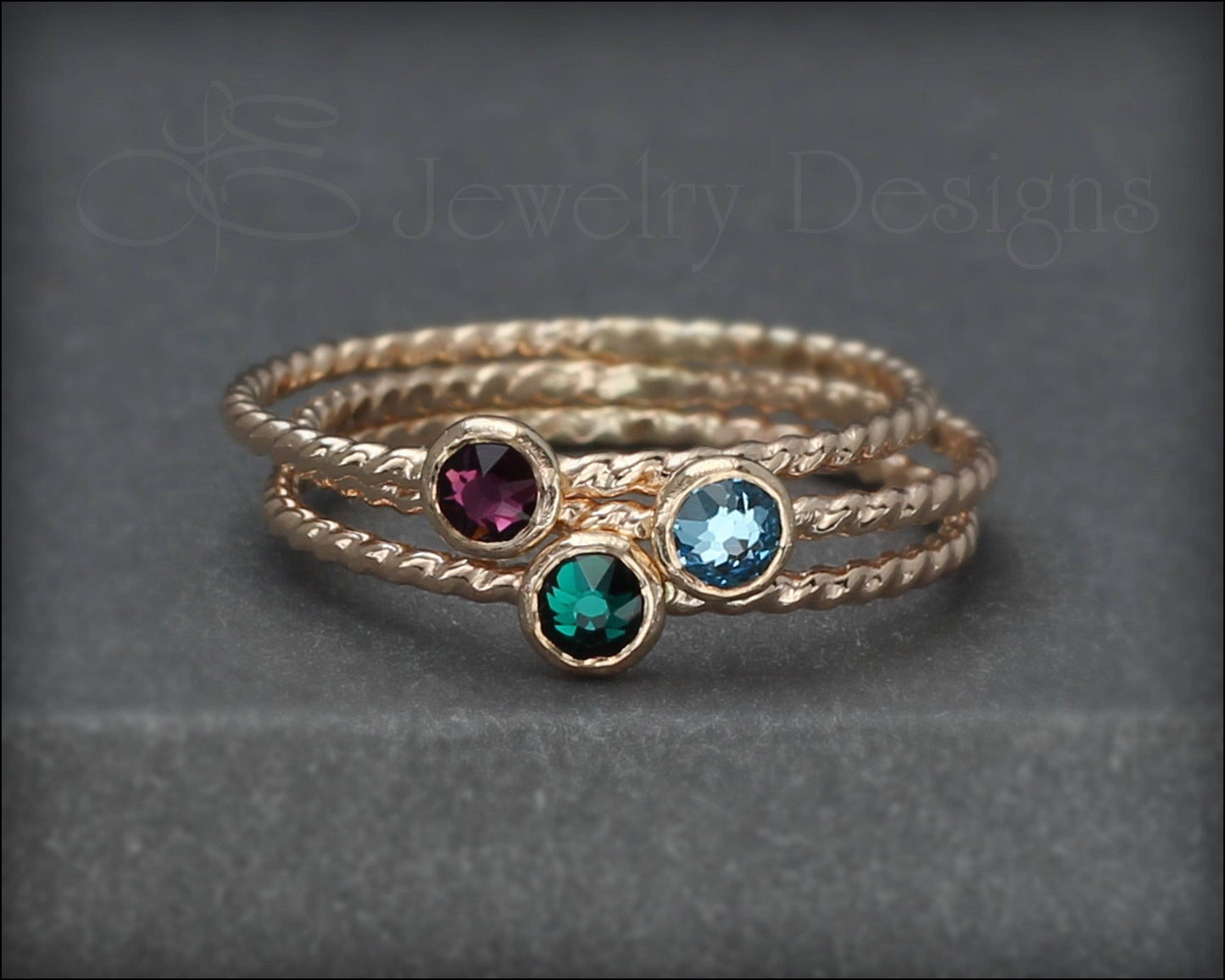 Twisted Birthstone Ring (silver, gold, rose gold) - LE Jewelry Designs