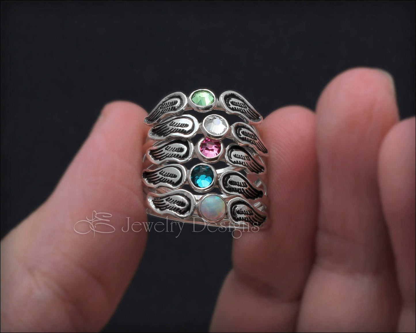 Angel Wings Birthstone Ring - LE Jewelry Designs