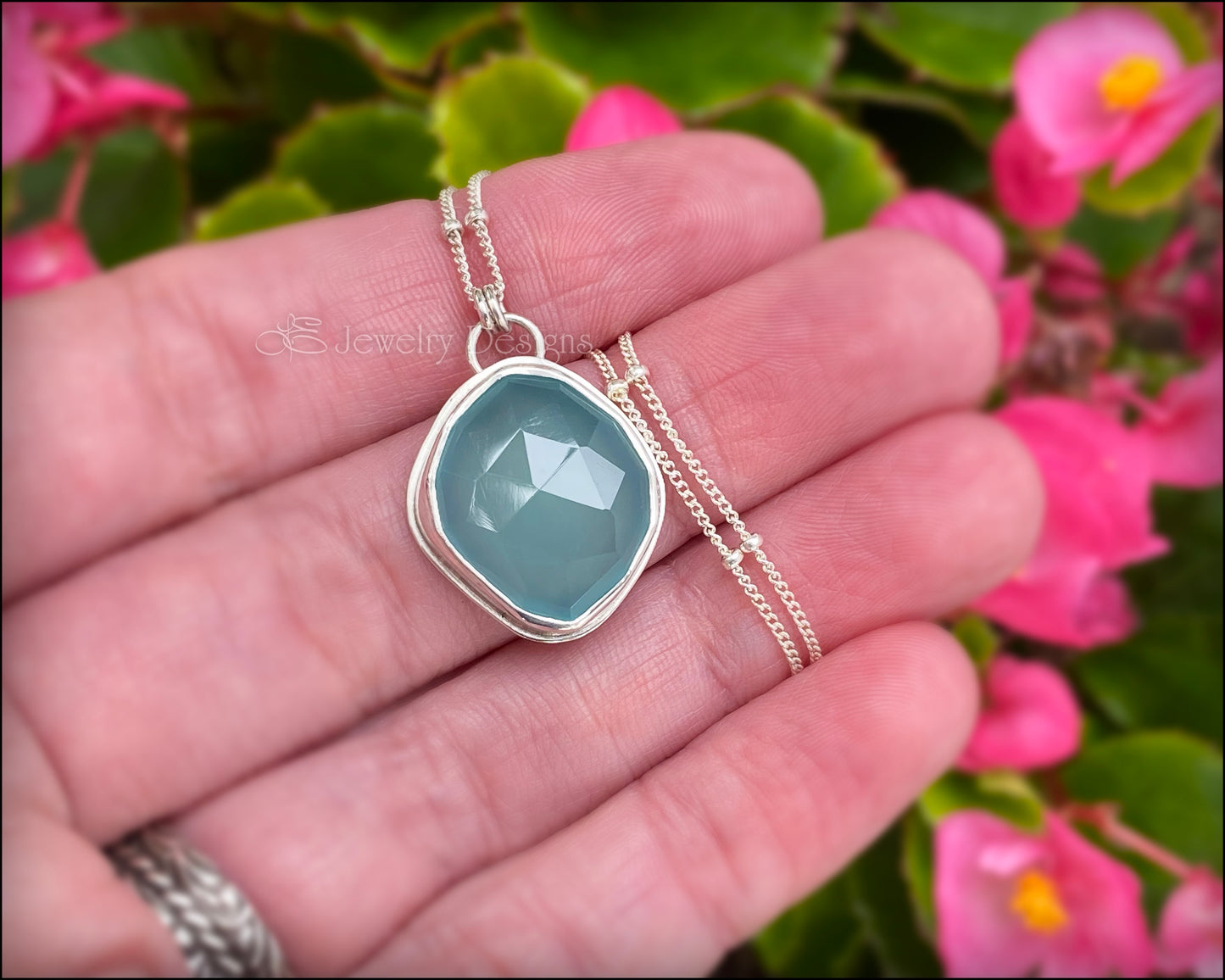 Sterling Silver Aqua Chalcedony Necklace - LE Jewelry Designs