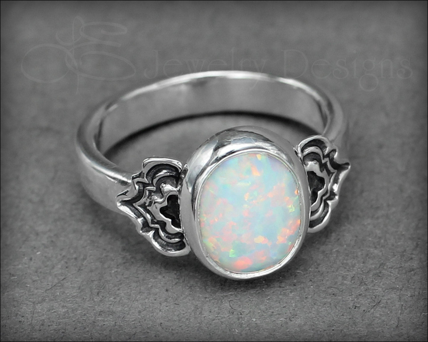 Art Deco Style Oval Opal Ring - LE Jewelry Designs