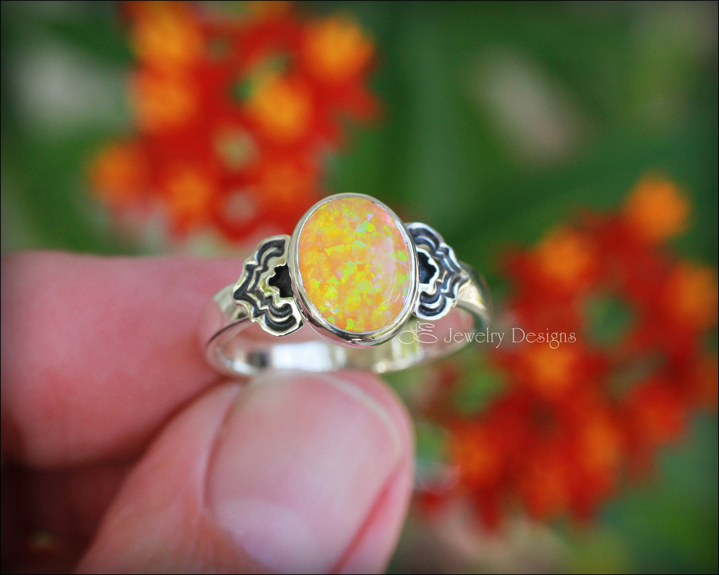 Art Deco Style Oval Opal Ring - LE Jewelry Designs