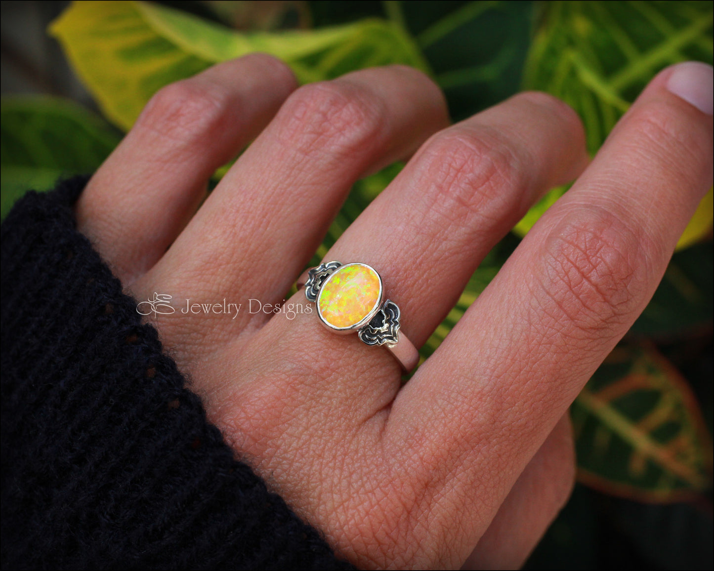 Art Deco Style Oval Opal Ring - LE Jewelry Designs