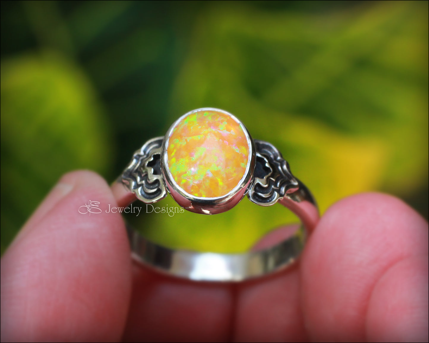 Art Deco Style Oval Opal Ring - LE Jewelry Designs