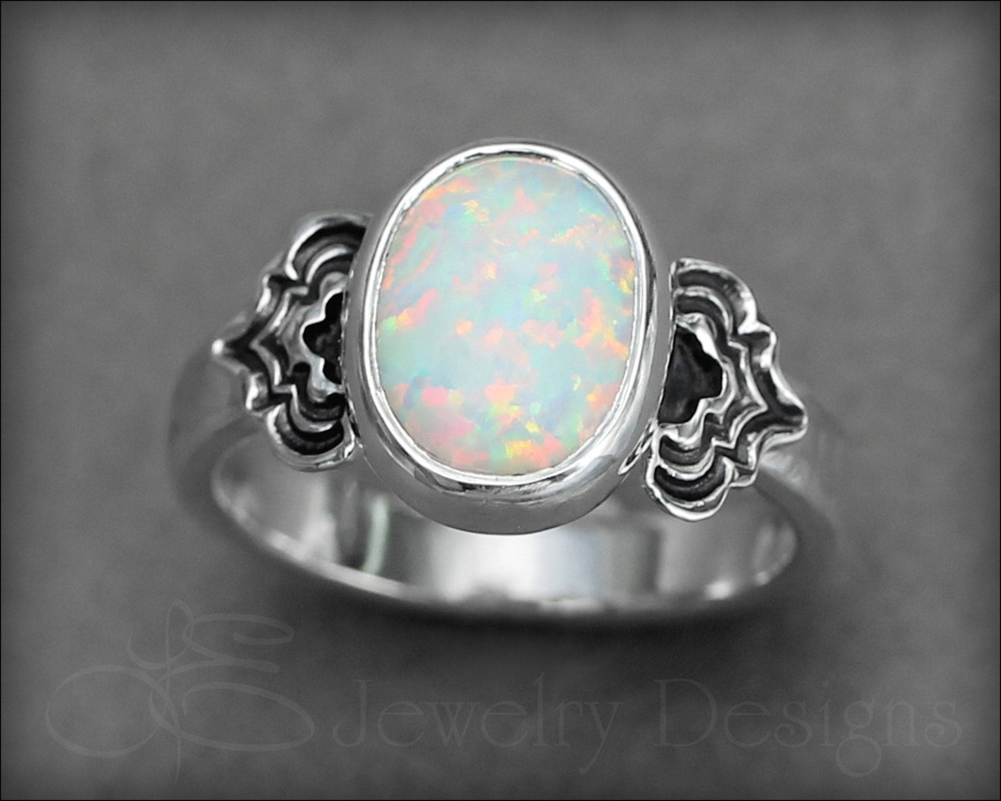 Art Deco Style Oval Opal Ring - LE Jewelry Designs
