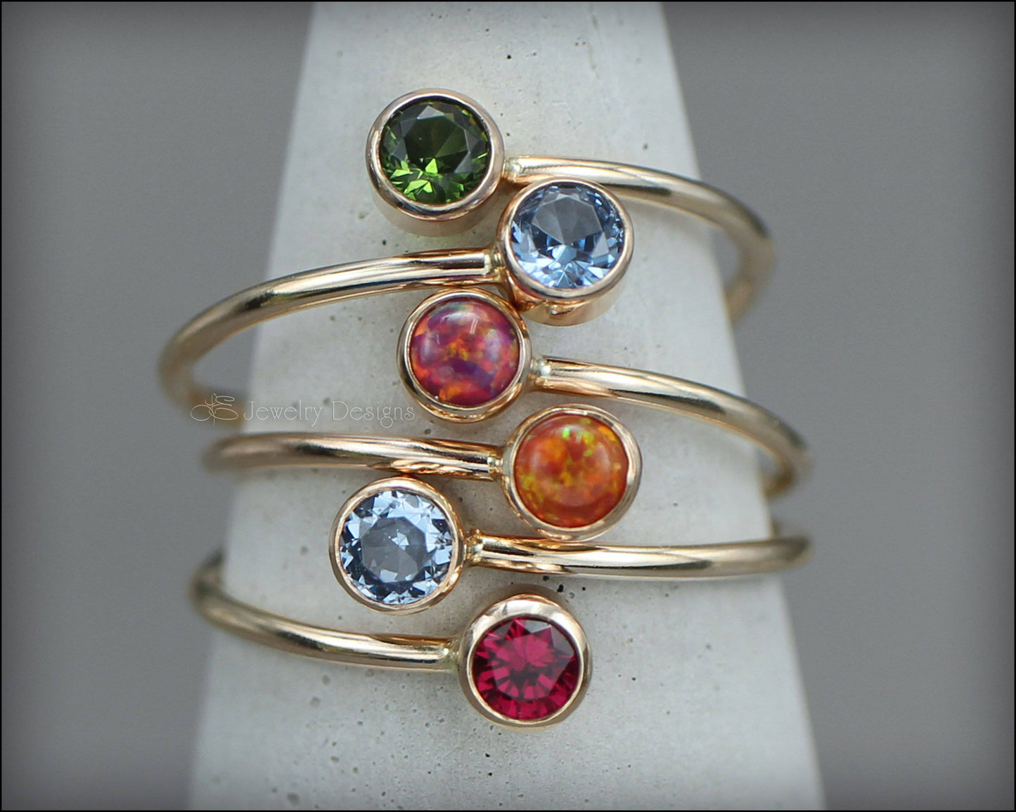 Gold Dual Birthstone or Opal Ring - LE Jewelry Designs