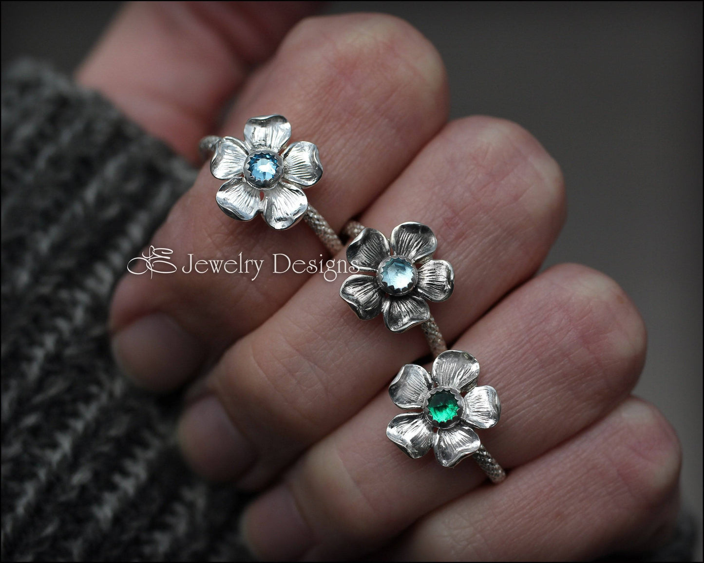 Glittery Sterling Flower Ring - (opal or birthstone) - LE Jewelry Designs