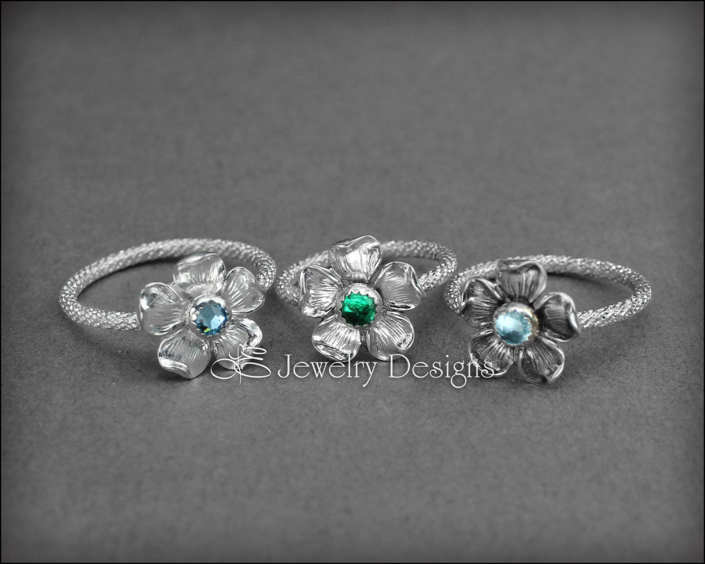 Glittery Sterling Flower Ring - (opal or birthstone) - LE Jewelry Designs