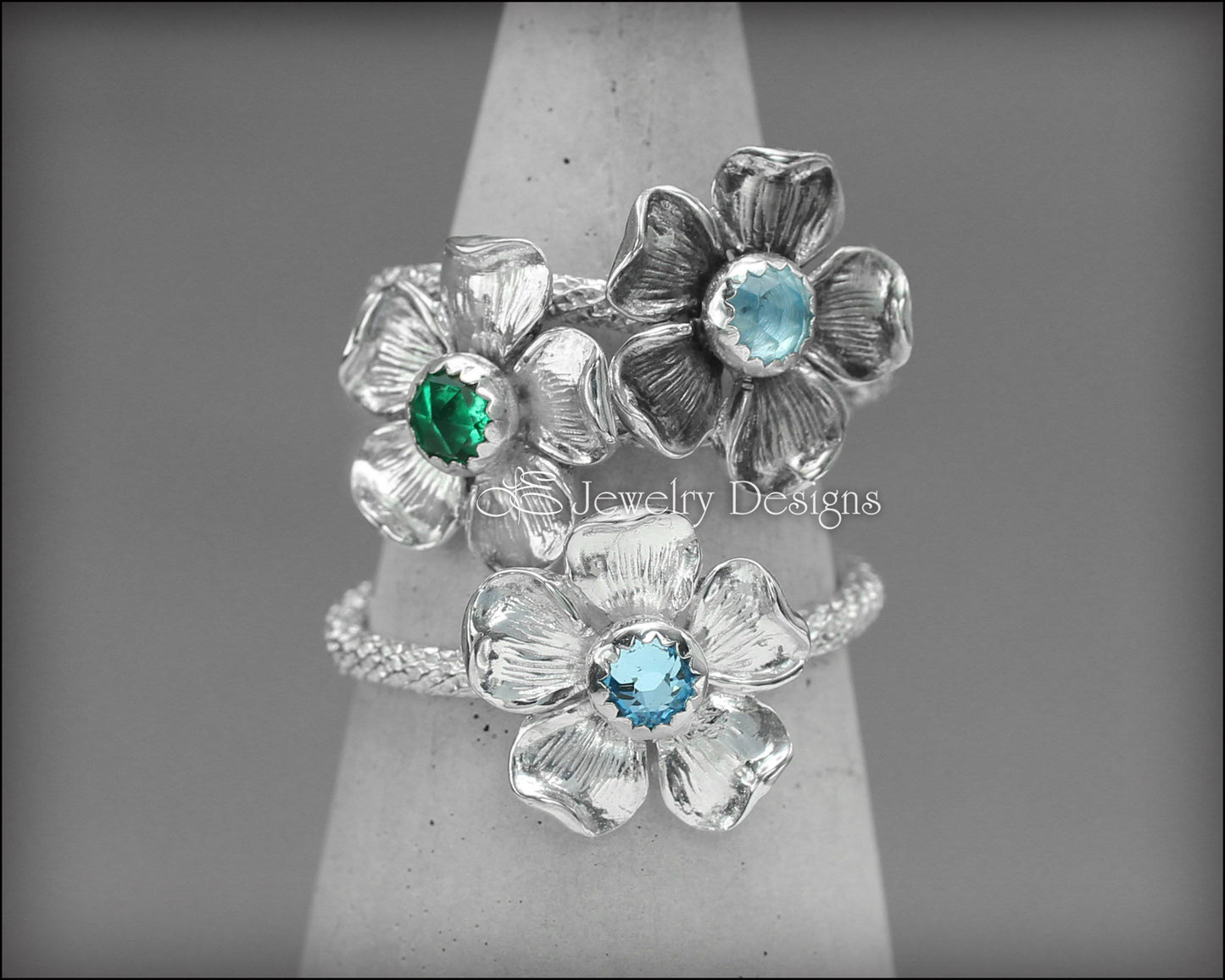 Glittery Sterling Flower Ring - (opal or birthstone) - LE Jewelry Designs