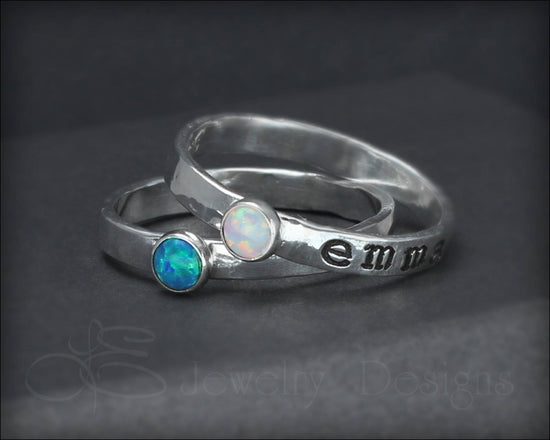 Hand Stamped Opal Stacking Ring - LE Jewelry Designs