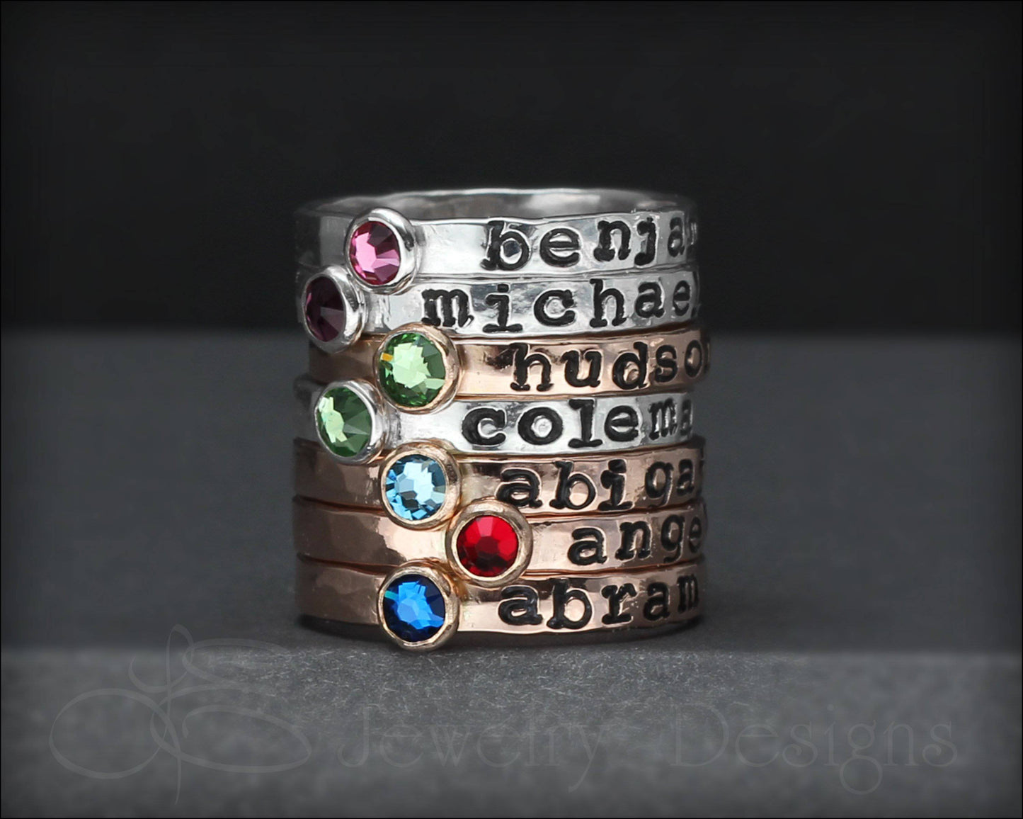 Hand Stamped Birthstone Stacking Ring - LE Jewelry Designs