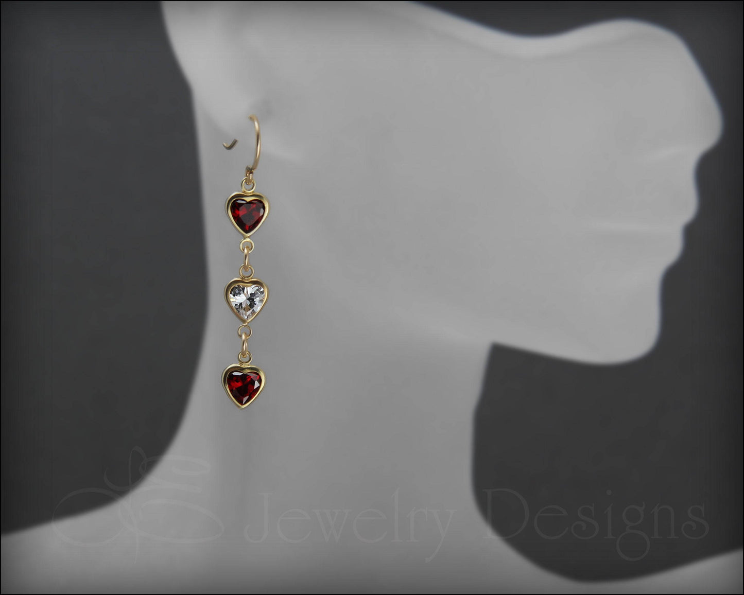 Triple Heart Dangle Earrings - (yellow or rose gold-filled) - LE Jewelry Designs