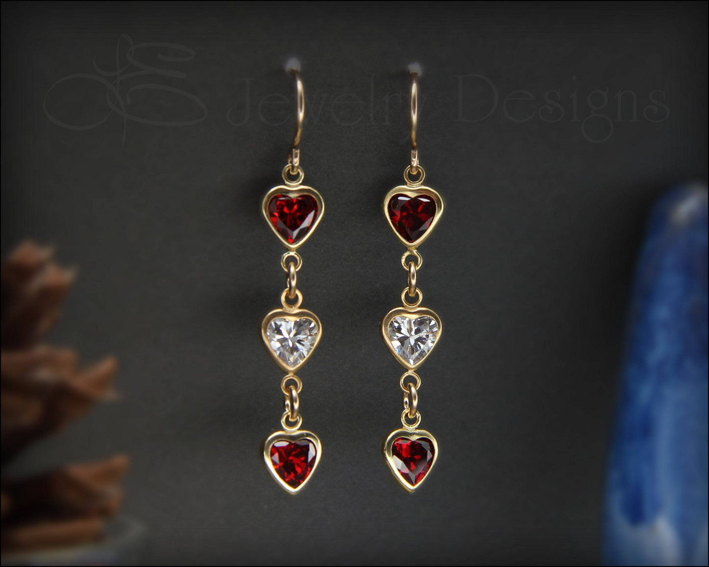 Triple Heart Dangle Earrings - (yellow or rose gold-filled) - LE Jewelry Designs