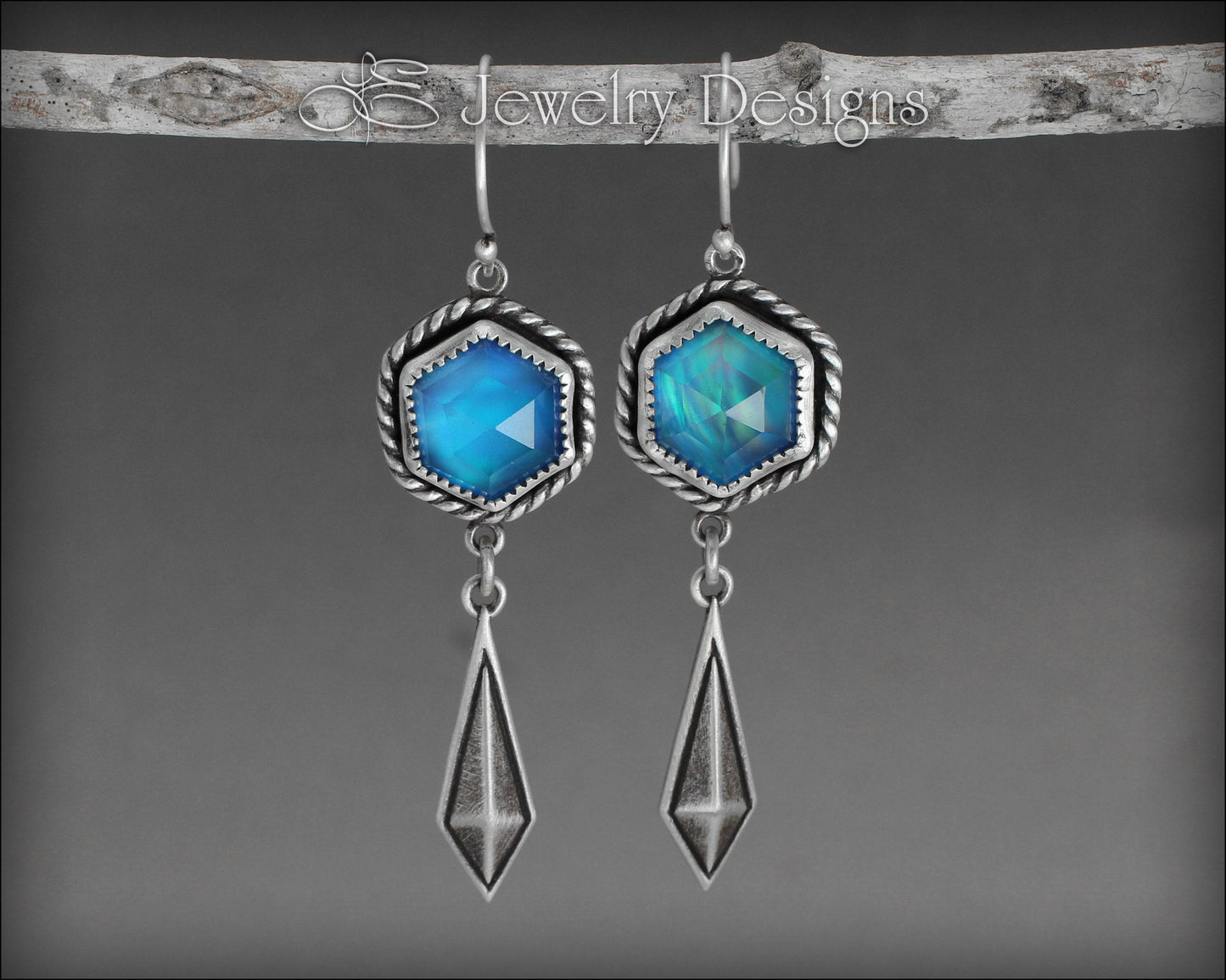 Rose Cut Hexagon Aurora Opal Earrings - LE Jewelry Designs