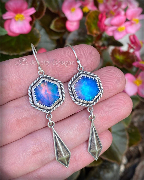 Rose Cut Hexagon Aurora Opal Earrings - LE Jewelry Designs