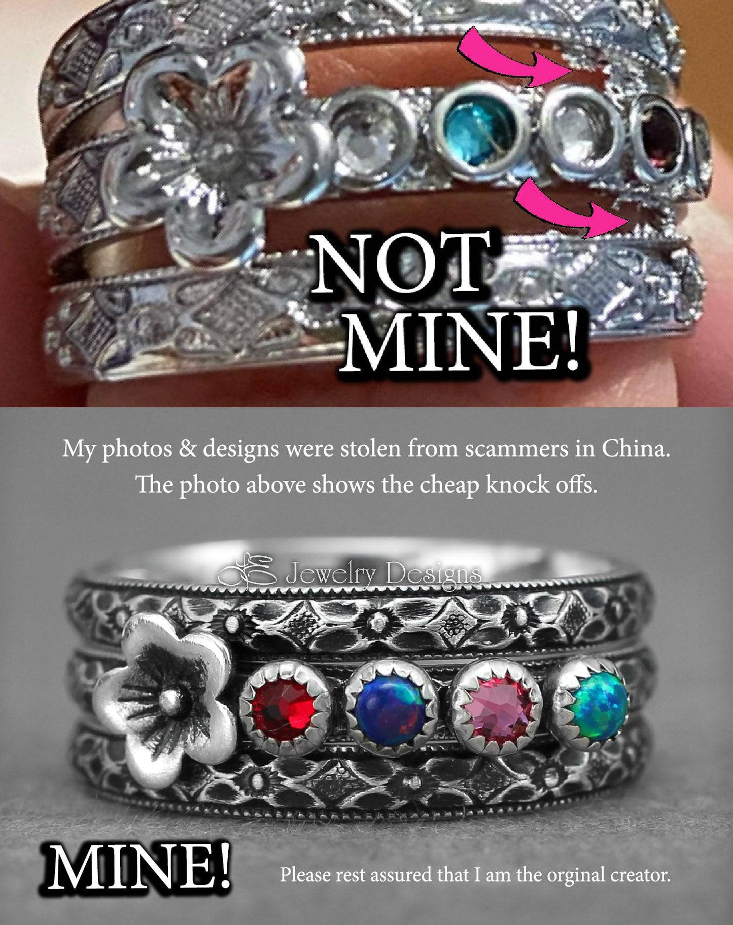Floral Birthstone Ring Set - (choose # of stones) - LE Jewelry Designs