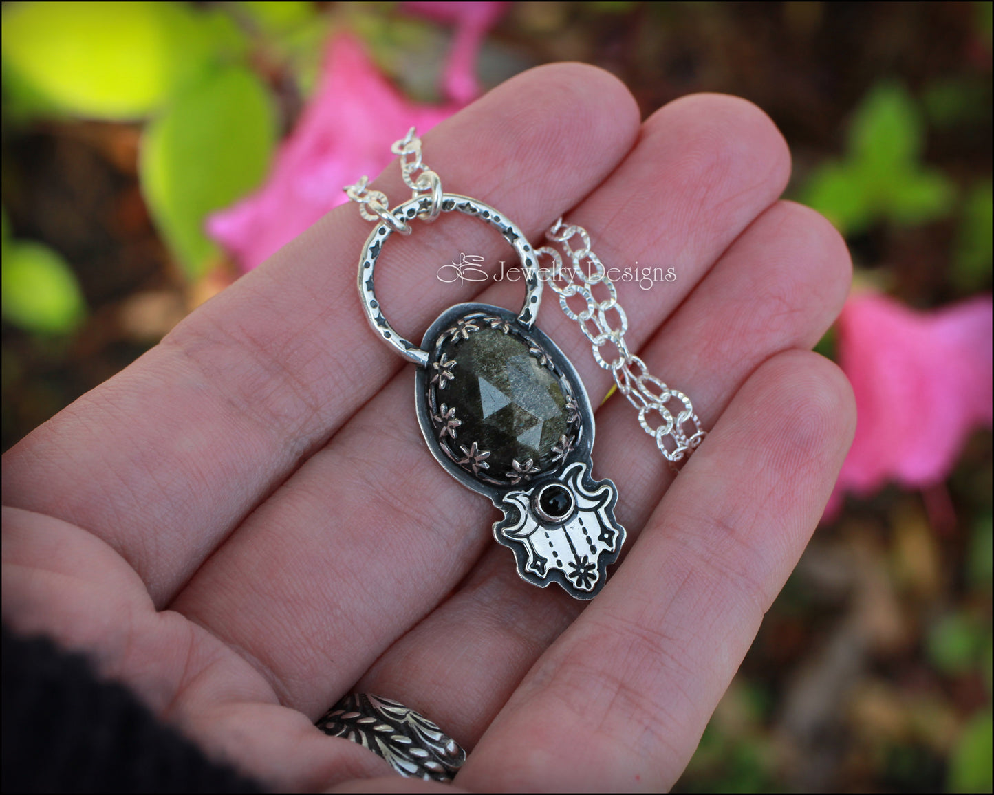 Sterling Moon Phase Obsidian Necklace - LE Jewelry Designs