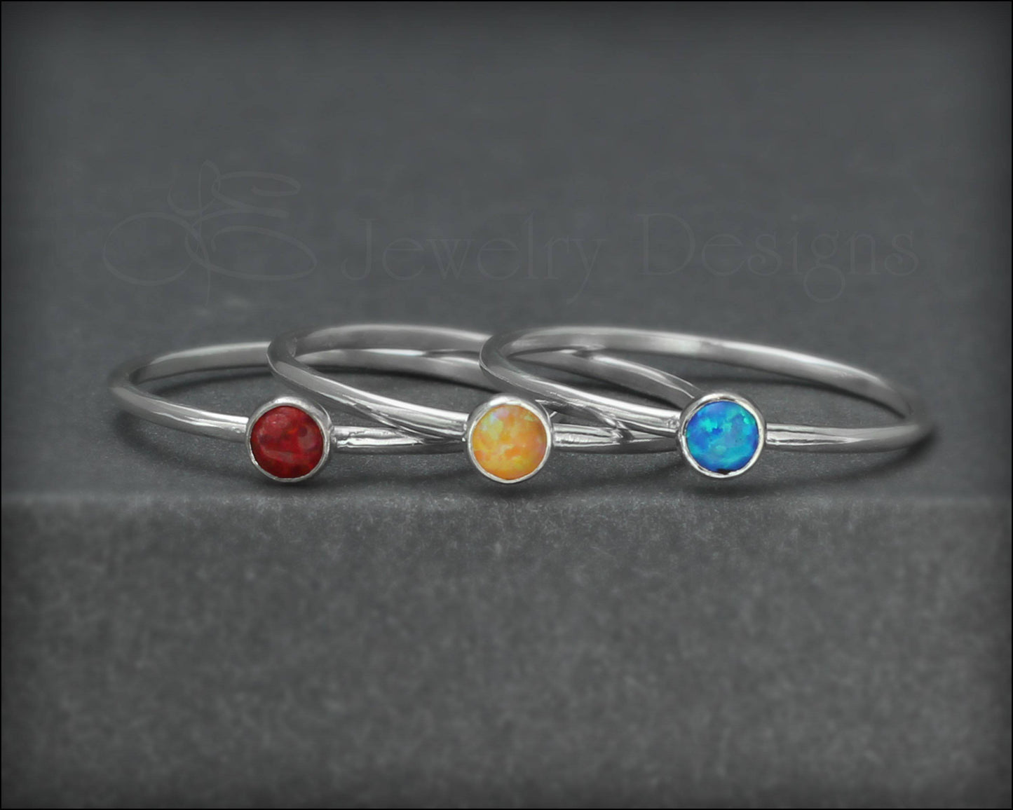 Silver Opal or Birthstone Stacking Ring - LE Jewelry Designs