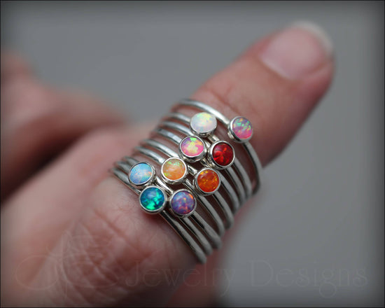 Silver Opal or Birthstone Stacking Ring - LE Jewelry Designs