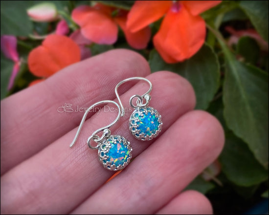 Sterling Silver Gallery Opal Drop Earrings - (8mm) - LE Jewelry Designs