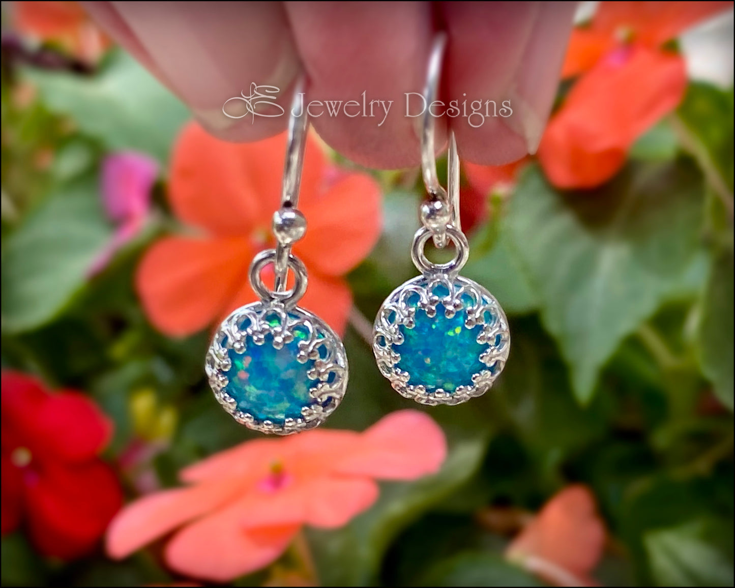 Sterling Silver Gallery Opal Drop Earrings - (8mm) - LE Jewelry Designs