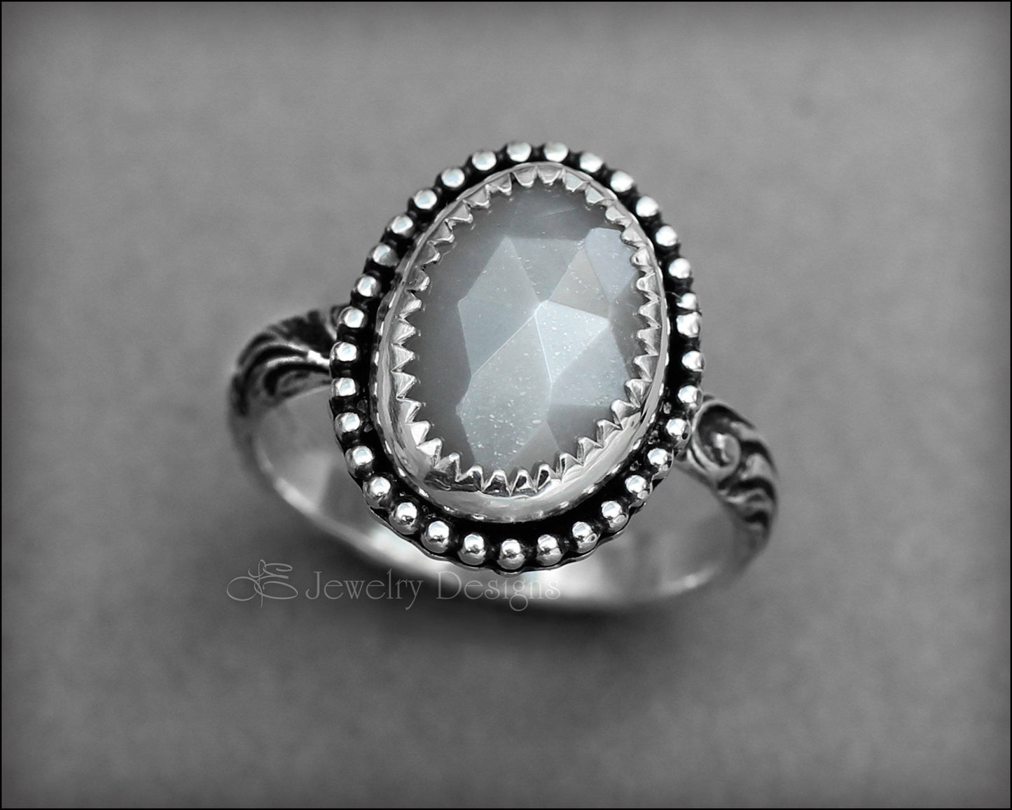 Grey Rose Cut Moonstone Ring - LE Jewelry Designs