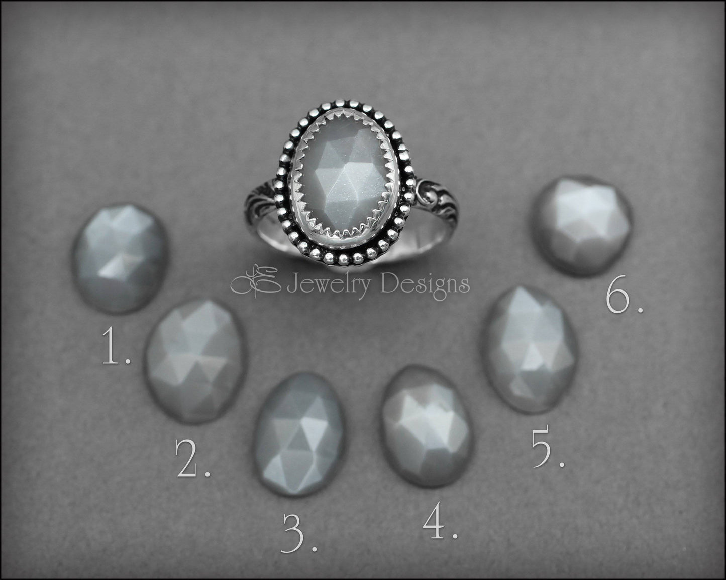 Grey Rose Cut Moonstone Ring - LE Jewelry Designs