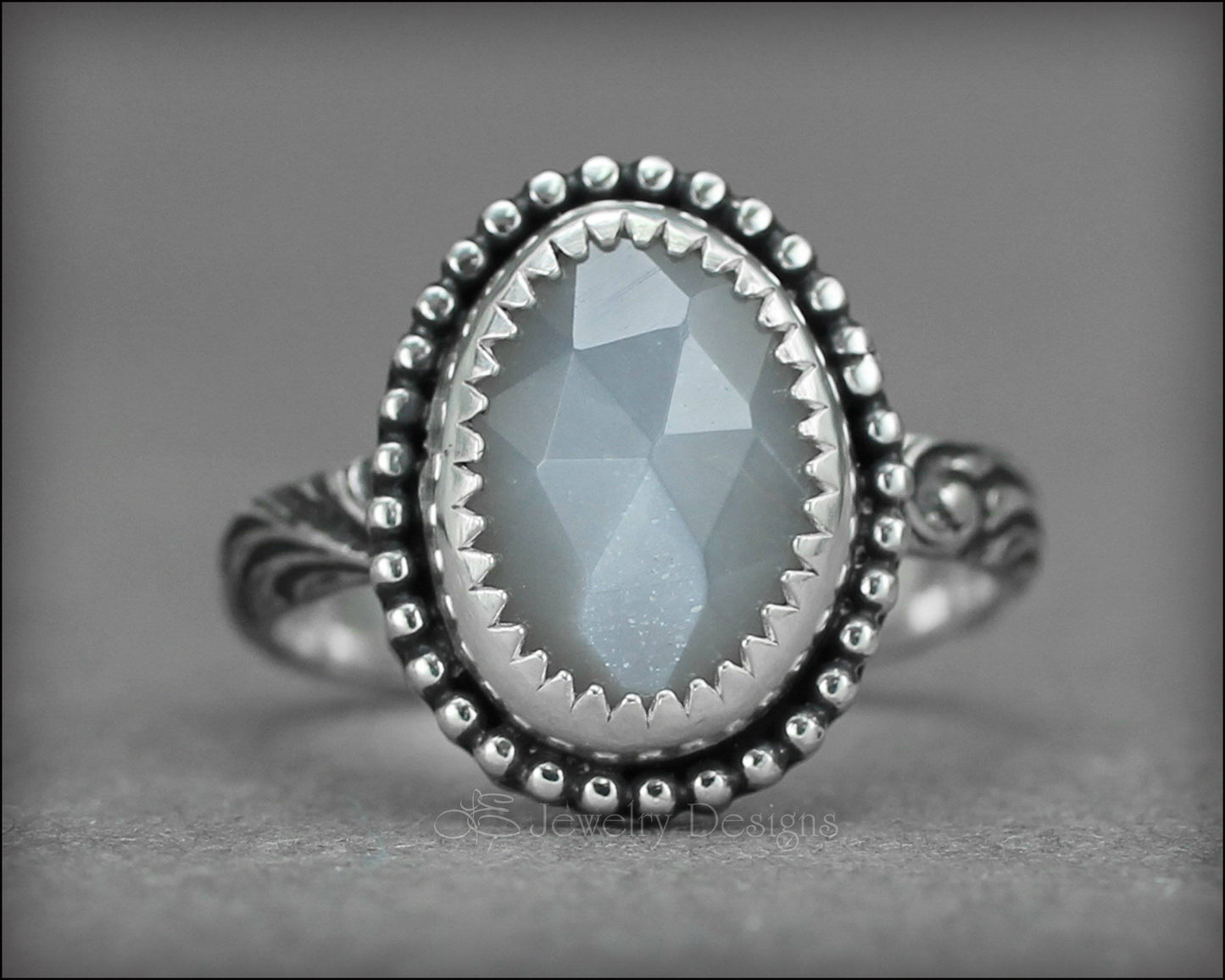 Grey Rose Cut Moonstone Ring - LE Jewelry Designs