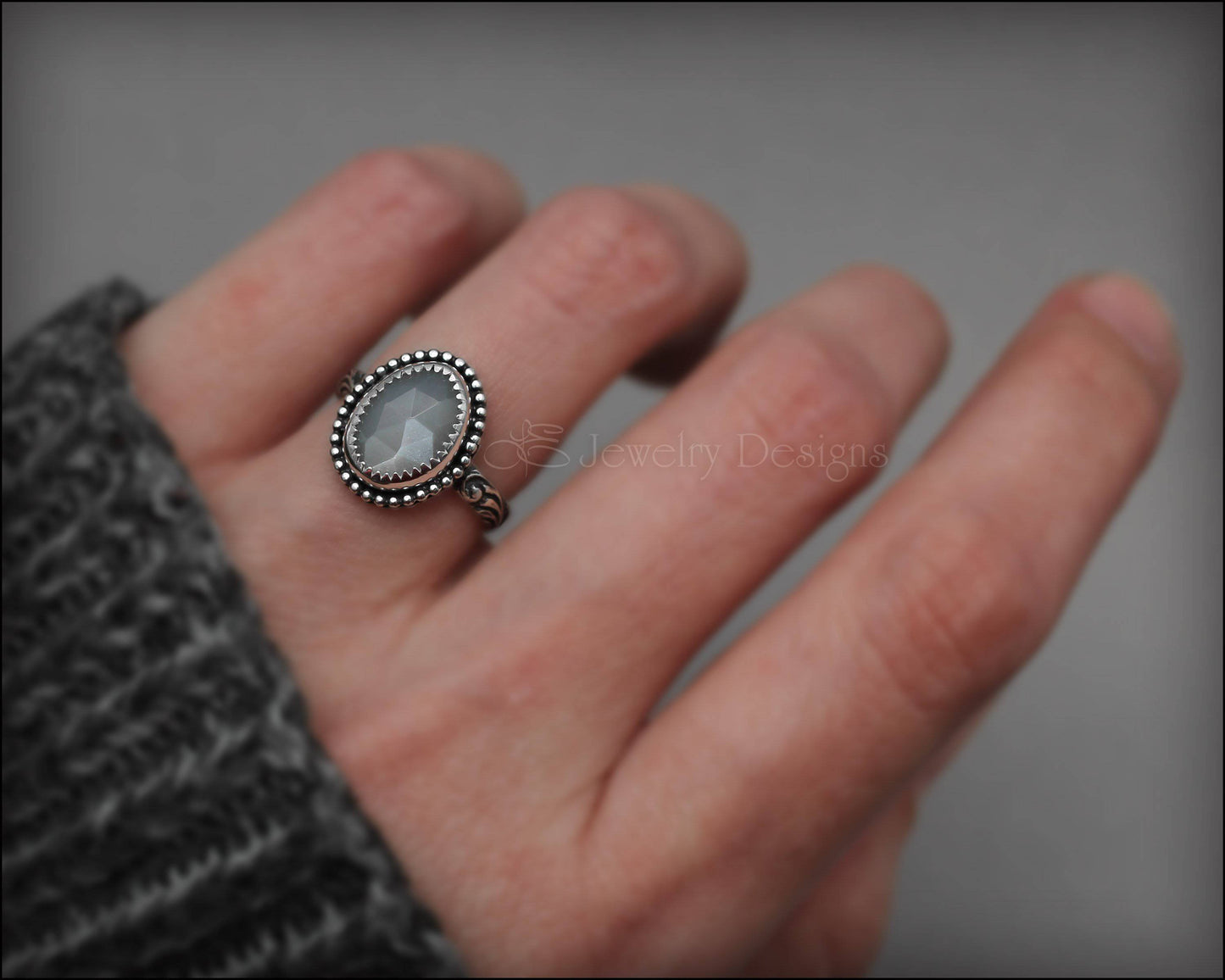 Grey Rose Cut Moonstone Ring - LE Jewelry Designs