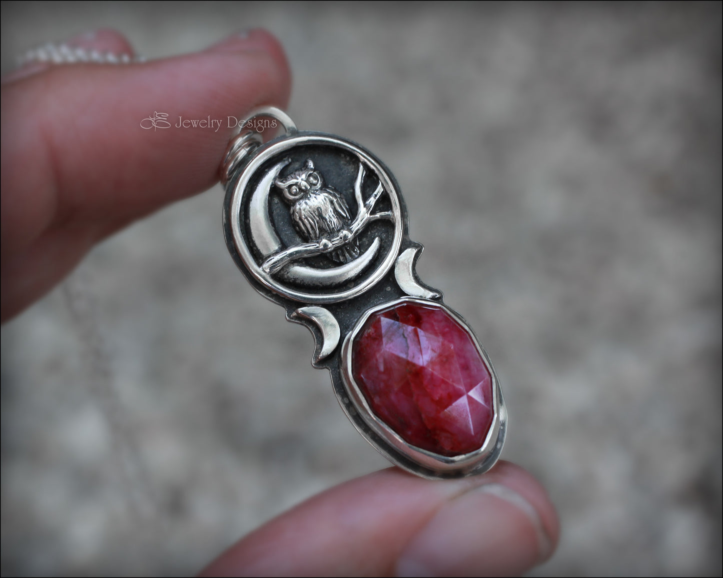 Sterling Silver Owl & Moon Artisan Pendant - LE Jewelry Designs