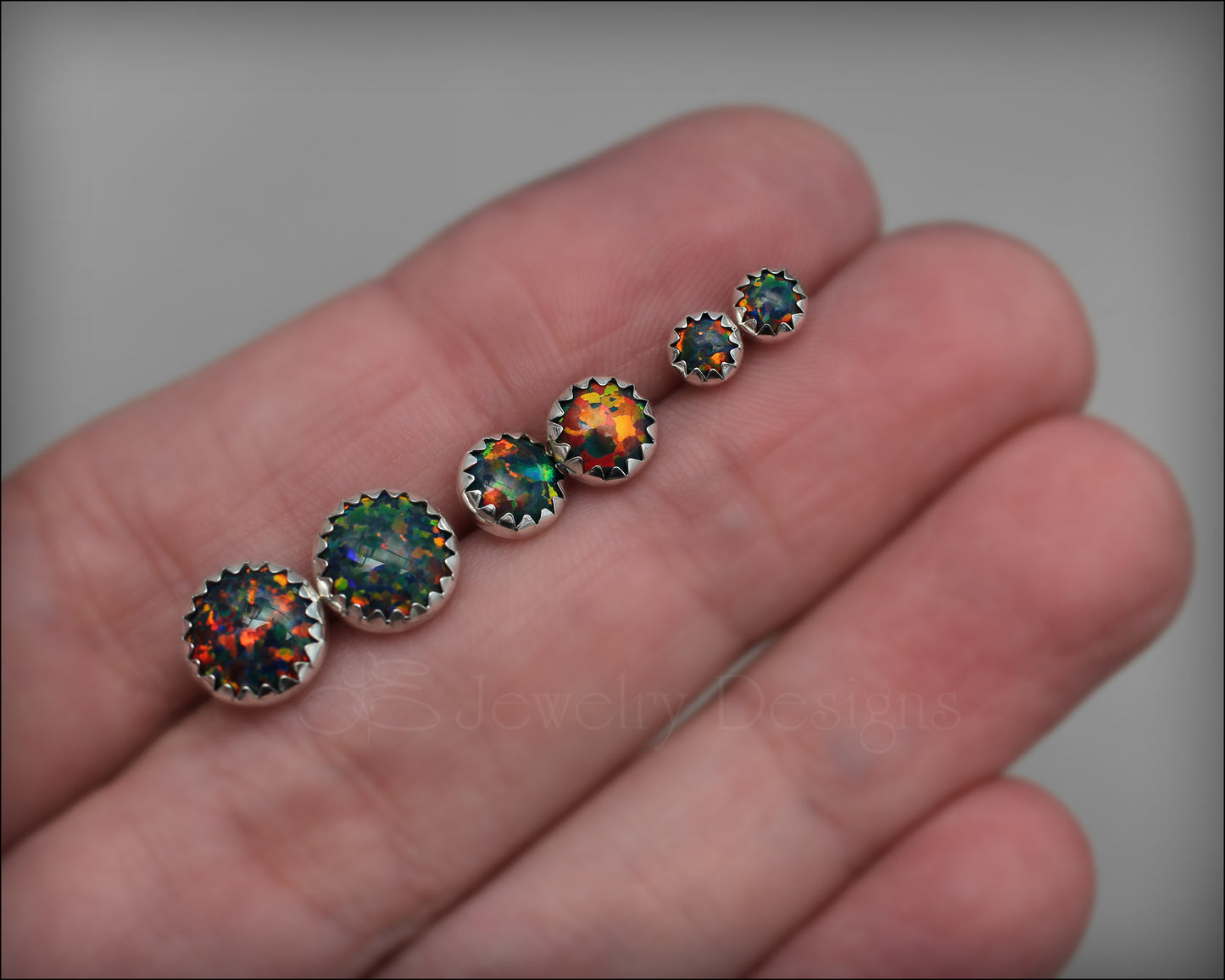 Serrated Opal Stud Earrings (choose size) - LE Jewelry Designs