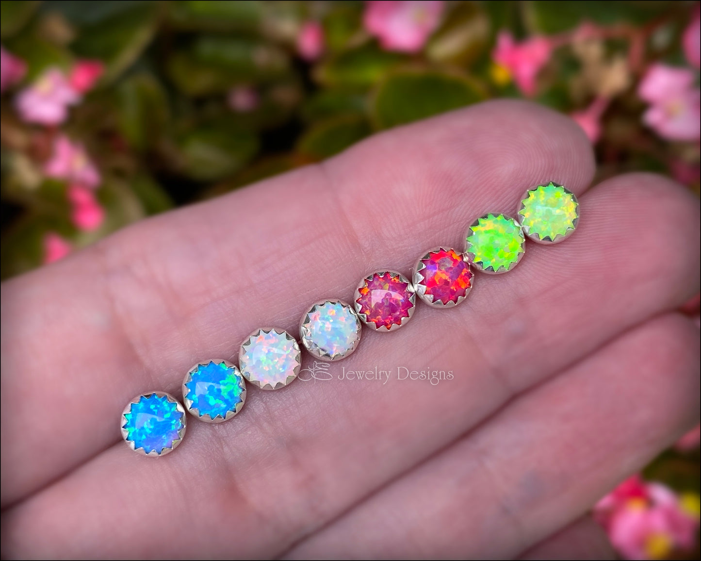 Serrated Opal Stud Earrings (choose size) - LE Jewelry Designs
