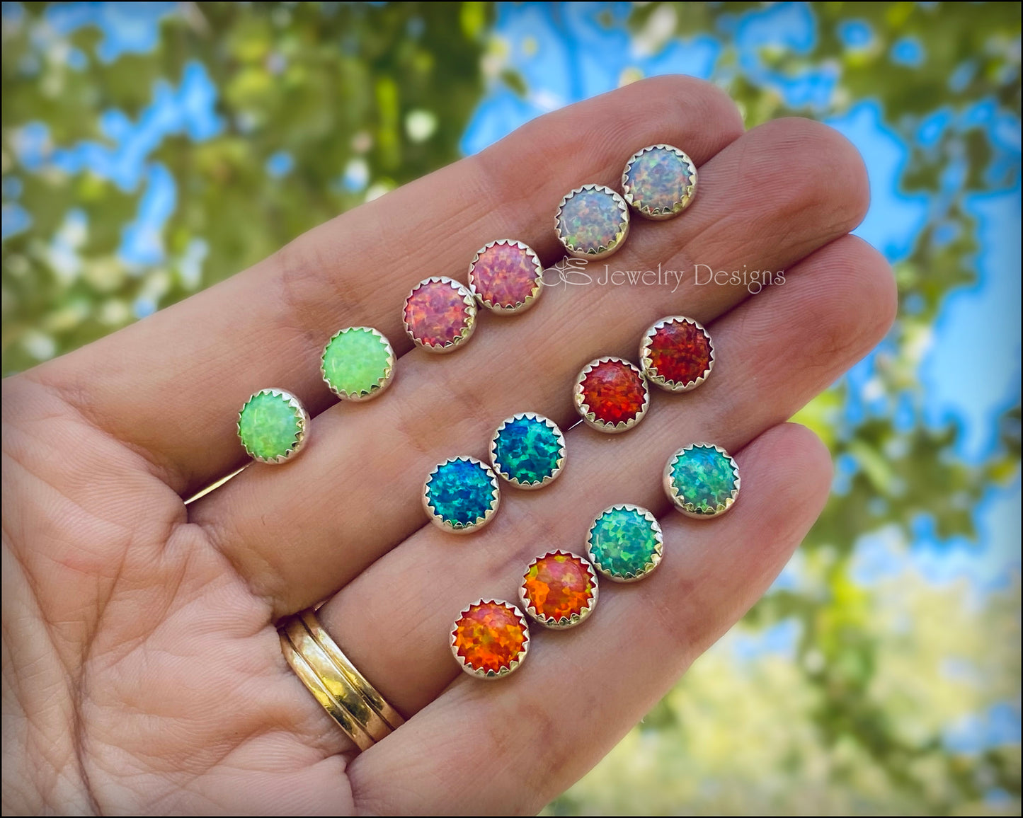 Serrated Opal Stud Earrings (choose size) - LE Jewelry Designs