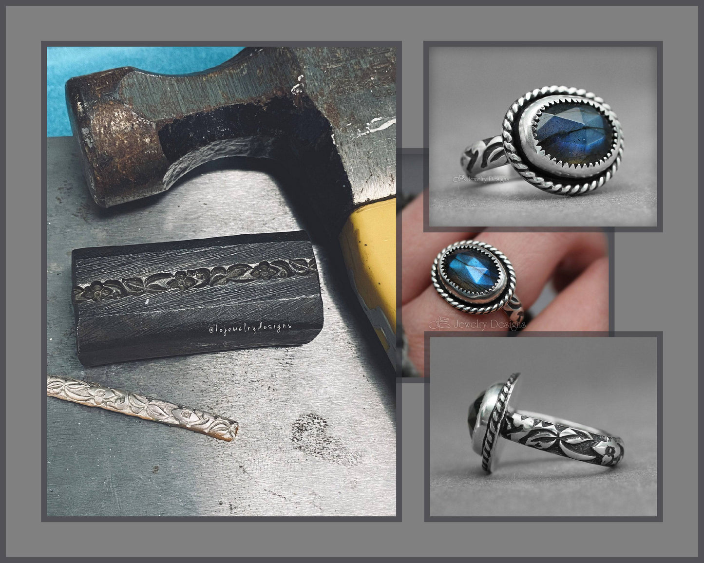 Sterling Oval Rose Cut Labradorite Ring - LE Jewelry Designs