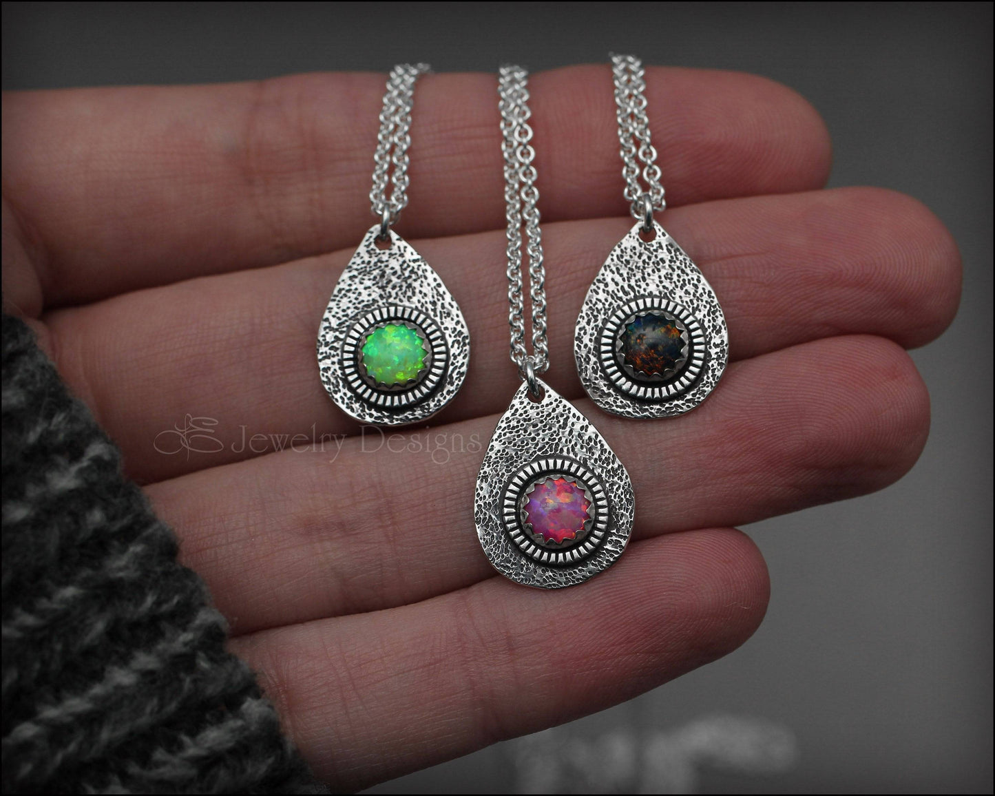 Opal Artisan Teardrop Necklace - (choose color) - LE Jewelry Designs