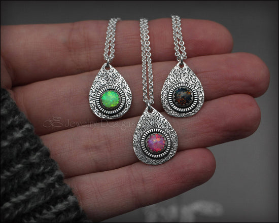 Opal Artisan Teardrop Necklace - (choose color) - LE Jewelry Designs