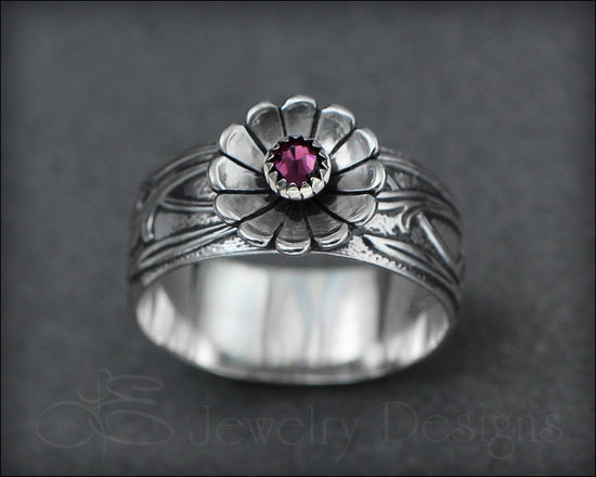 Wide Band Flower Birthstone Ring - LE Jewelry Designs