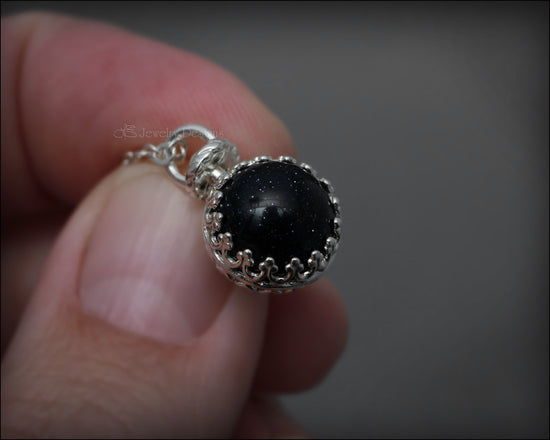Blue Goldstone Galaxy Orb Necklace (sterling) - LE Jewelry Designs