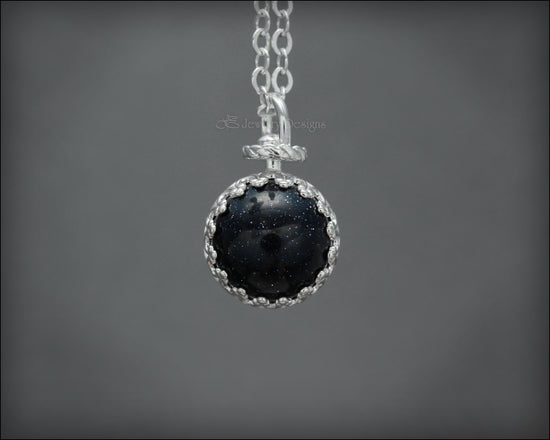 Blue Goldstone Galaxy Orb Necklace (sterling) - LE Jewelry Designs