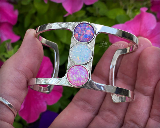 Wide Sterling 3-Stone Opal Cuff Bracelet - (choose colors) - LE Jewelry Designs