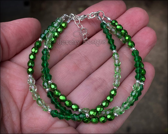 Sterling 3-Strand Green Glass Bracelet - (RTS)