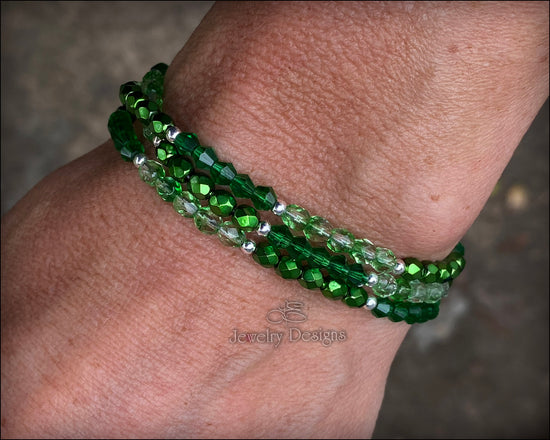 Sterling 3-Strand Green Glass Bracelet - (RTS)