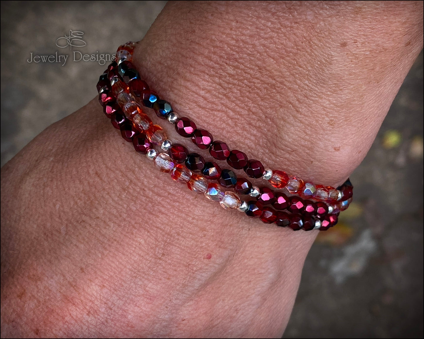 Sterling 3-Strand Red Glass Bracelet - (RTS)