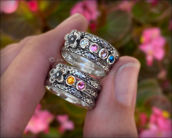 Floral Birthstone Ring Set - (choose # of stones) - LE Jewelry Designs